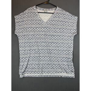 Orvis V Neck Tunic Top Womens XL Blue Soft Stretchy Knit Boho Oversized Comfort